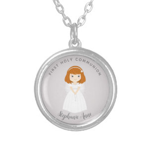 Communion Dove Redhead Girl Silver Plated Necklace