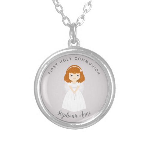 Communion Dove Redhead Girl Silver Plated Necklace