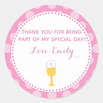 Communion Favor Label Pink Chalice by pinkthecatdesign at Zazzle