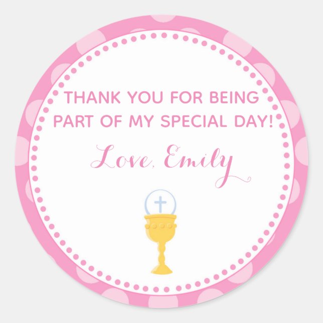 Communion favor label pink chalice (Front)