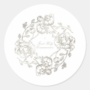 Communion Floral Gold Classic Round Sticker