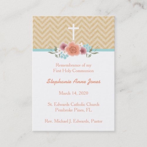 Communion Floral Swag in Gold and Aqua Business Card