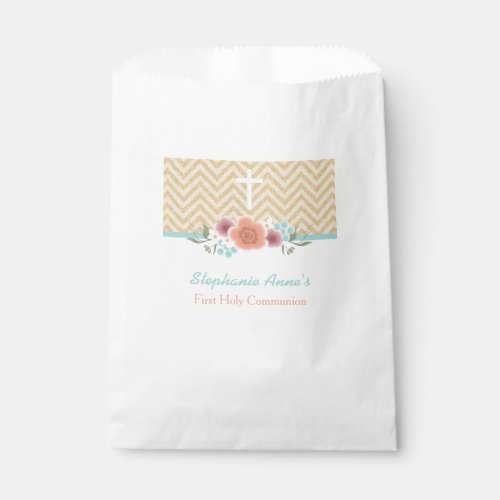 Communion Floral Swag in Gold and Aqua Favor Bag