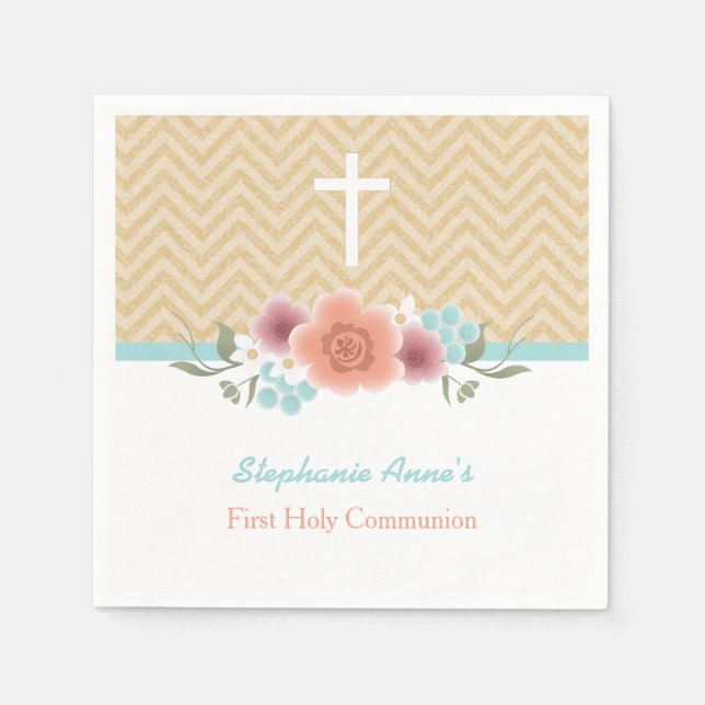 Communion Floral Swag in Gold and Aqua Napkins (Front)