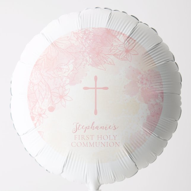Communion Flowers Pink Watercolors Balloon (Front)