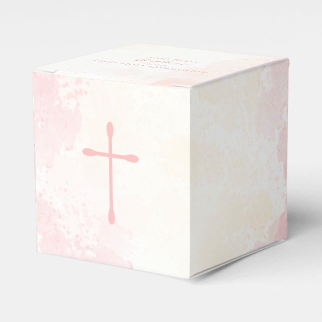 Communion Flowers Pink Watercolors Favor Boxes (Front Side)