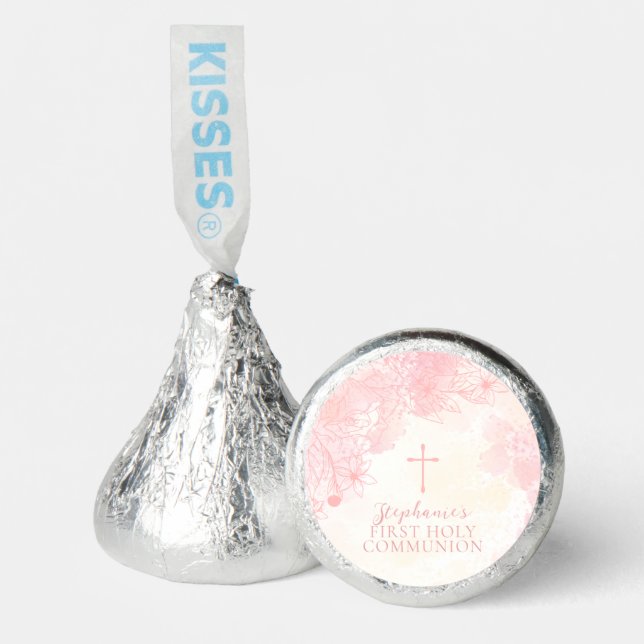 Communion Flowers Pink Watercolors Hershey®'s Kisses® (Front)