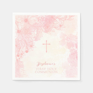 Communion Flowers Pink Watercolors Napkins
