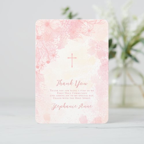 Communion Flowers Pink Watercolors Thank You