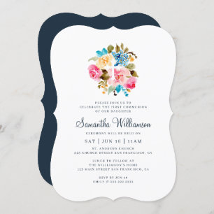 Communion For Her Watercolor Floral Cross Invitation