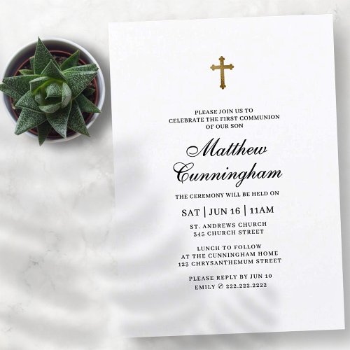 Communion For Him Minimalist with Faux Gold Cross Invitation