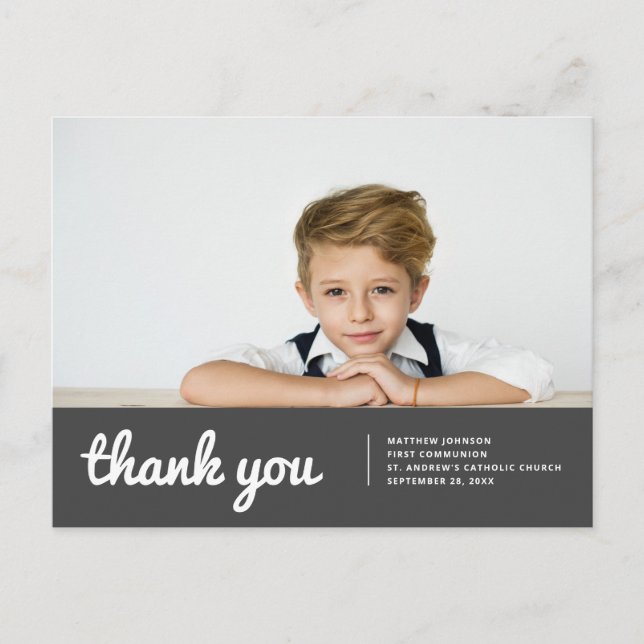 Communion For Him Modern Simple Photo Thank You Postcard (Front)
