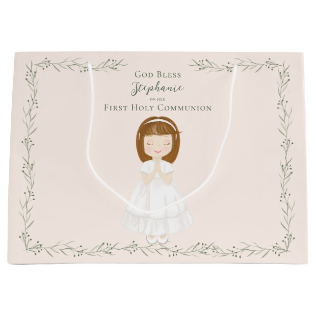 Communion Girl Praying Large Gift Bag (Front)