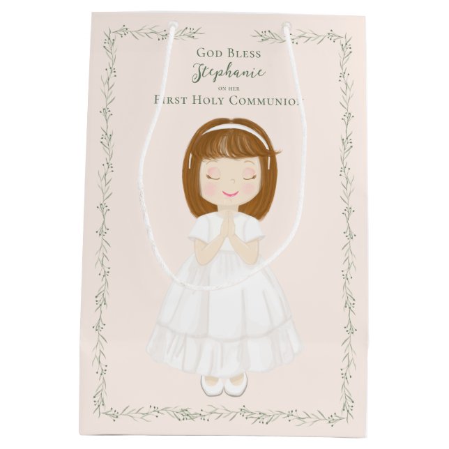 Communion Girl Praying Medium Gift Bag (Back)
