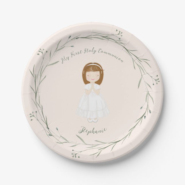 Communion Girl Praying Paper Plates (Front)