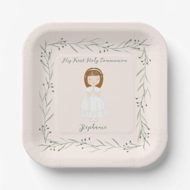 Communion Girl Praying Paper Plates (Front)