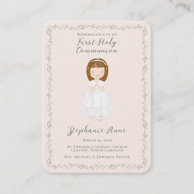 Communion Girl Praying Prayer Card (Front)