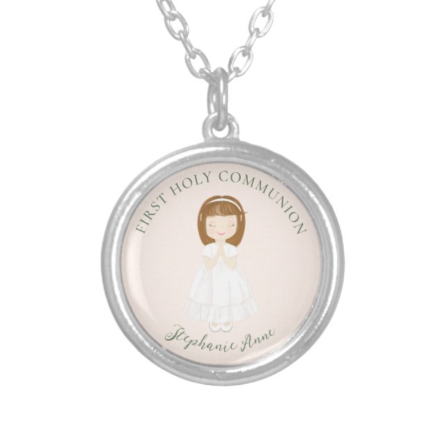 Communion Girl Praying Silver Plated Necklace (Front)