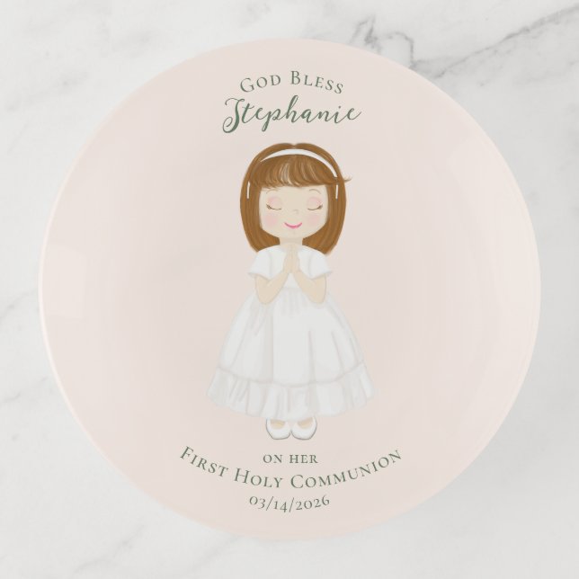 Communion Girl Praying Trinket Tray (Front)