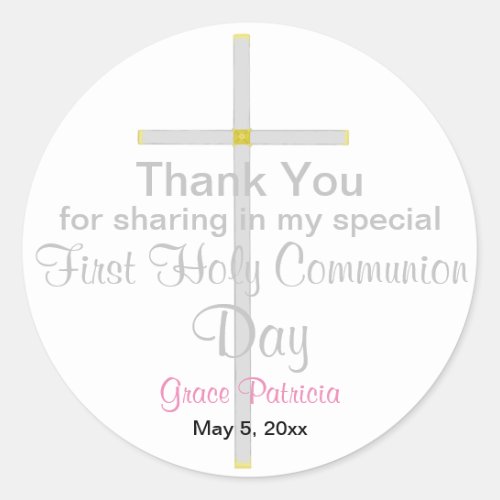 Communion Girl Thank You Round Stickers