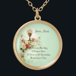 Communion Host Pink Flowers  Chalice Lace Gold Plated Necklace<br><div class="desc">This is a beautiful traditional Catholic vintage image of the Sacred Host (Communion) above the chalice with spring flowers. Text and fonts may be modified. We also offer matching Communion invitations, cards, favors, stickers, etc., with this design. Visit the Shower of Roses Shoppe on Zazzle and browse our large First...</div>