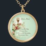 Communion Host Pink Flowers  Chalice Lace Gold Plated Necklace<br><div class="desc">This is a beautiful traditional Catholic vintage image of the Sacred Host (Communion) above the chalice with spring flowers. Text and fonts may be modified. We also offer matching Communion invitations, cards, favors, stickers, etc., with this design. Visit the Shower of Roses Shoppe on Zazzle and browse our large First...</div>