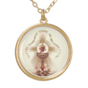 Communion Host Sacred Heart Chalice Cross Gold Plated Necklace by ShowerOfRoses at Zazzle