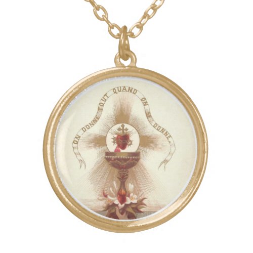 Communion Host Sacred Heart Chalice Cross Gold Plated Necklace