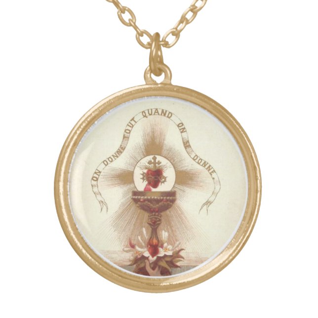Communion Host Sacred Heart Chalice Cross Gold Plated Necklace (Front)