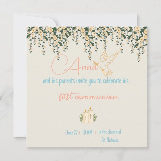 Communion invitation - Baptism invitation Girl (Front)