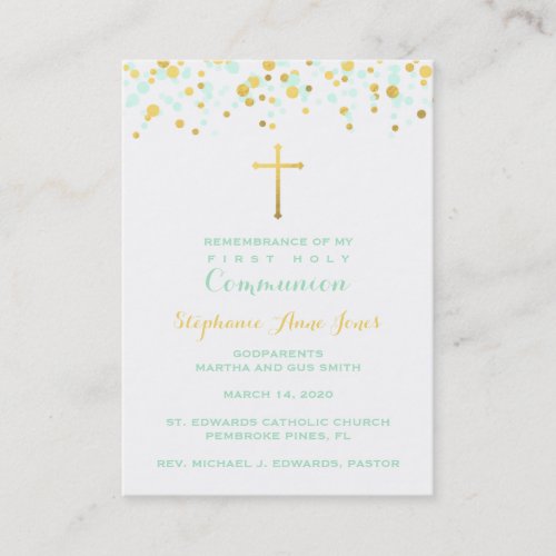 Communion Mint and Gold Confetti Business Card