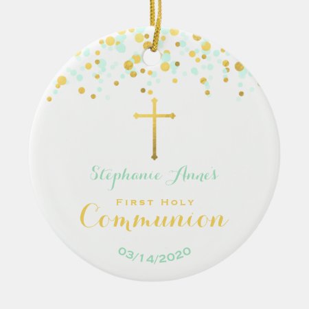 Communion Mint And Gold Confetti Ceramic Ornament