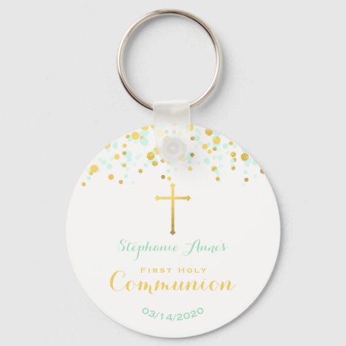 Communion Mint and Gold Confetti Keychain