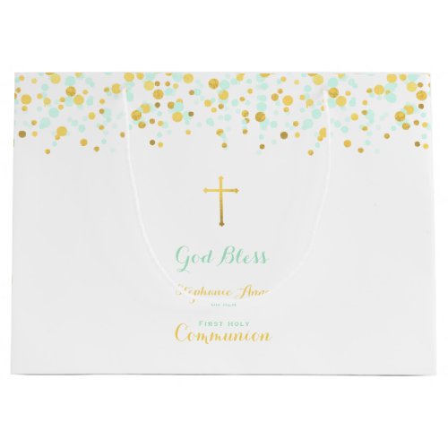 Communion Mint and Gold Confetti Large Gift Bag