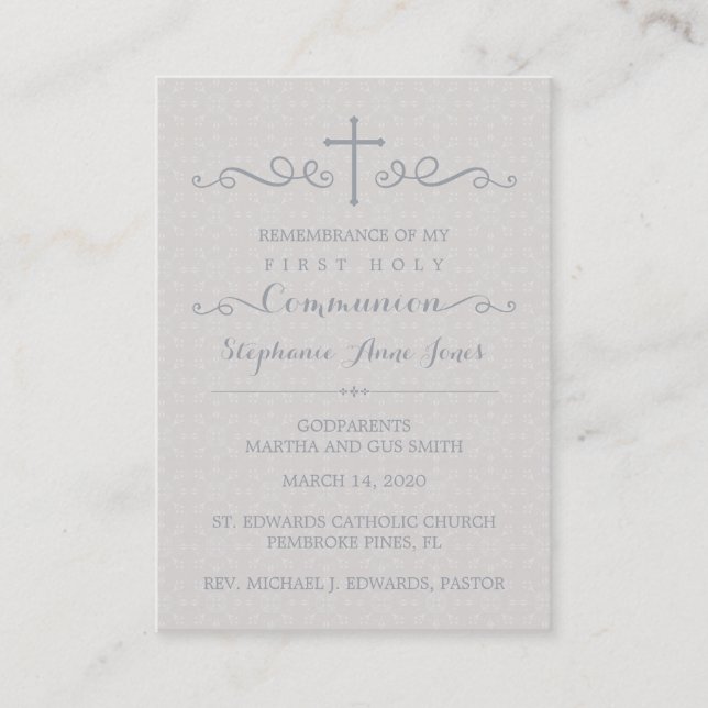 Communion Ornate Cross in Taupe Floral Pattern Business Card (Front)