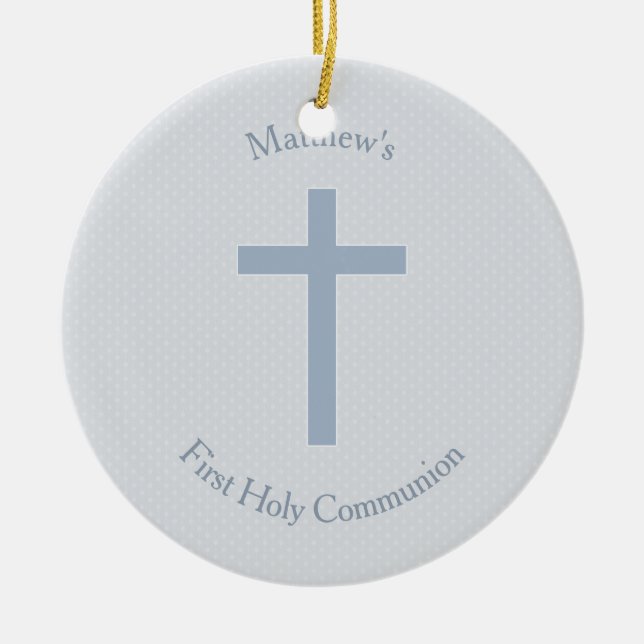 Communion Pastel Blue Cross Ceramic Ornament (Front)