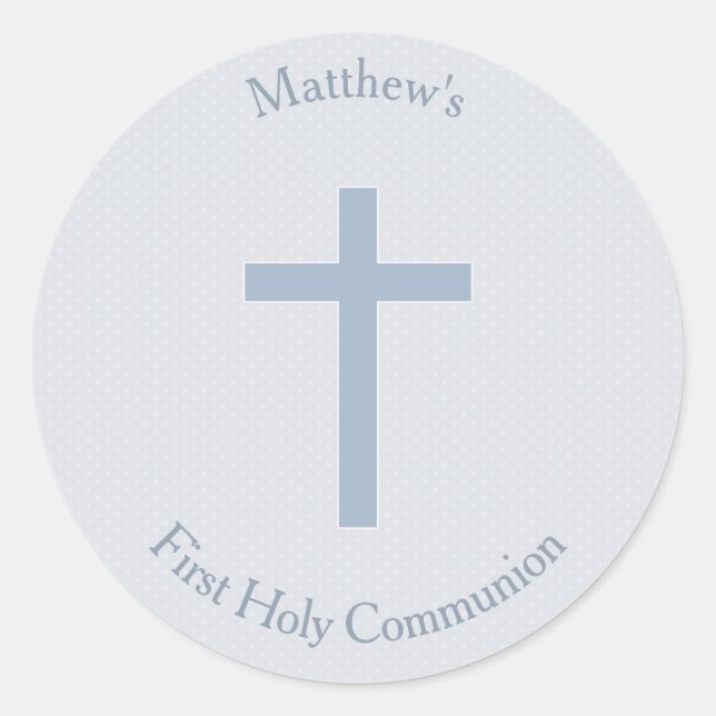 Communion Pastel Blue Cross Classic Round Sticker (Front)