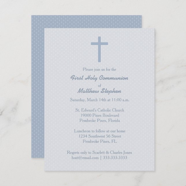 Communion Pastel Blue Cross Invitation (Front/Back)