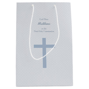 Communion Pastel Blue Cross Medium Gift Bag