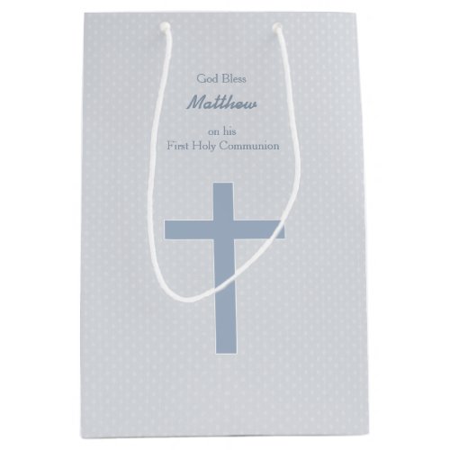 Communion Pastel Blue Cross Medium Gift Bag