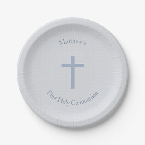 Communion Pastel Blue Cross Paper Plates