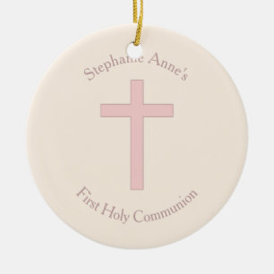Communion Pastel Pink Cross Ceramic Ornament