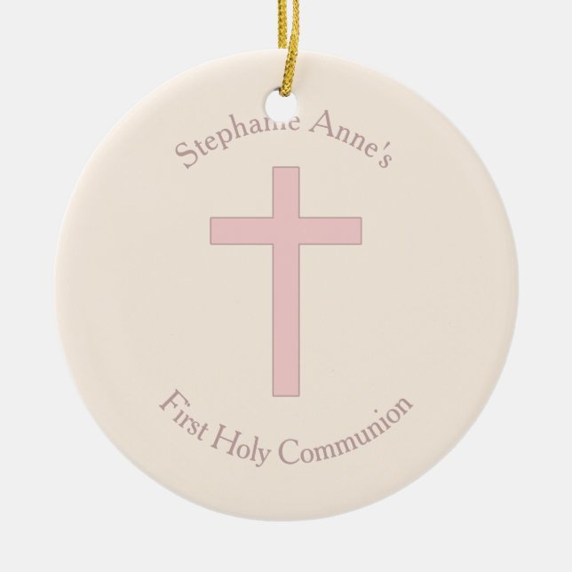 Communion Pastel Pink Cross Ceramic Ornament (Front)