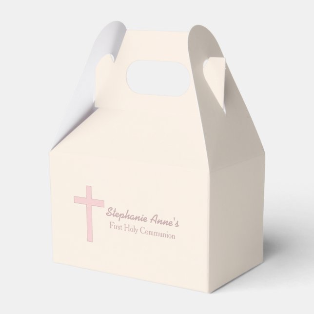 Communion Pastel Pink Cross Favor Boxes (Front Side)