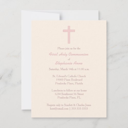 Communion Pastel Pink Cross Invitation