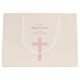 Communion Pastel Pink Cross Large Gift Bag