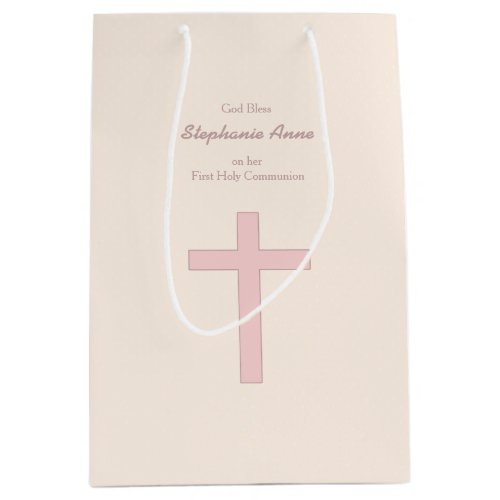 Communion Pastel Pink Cross Medium Gift Bag