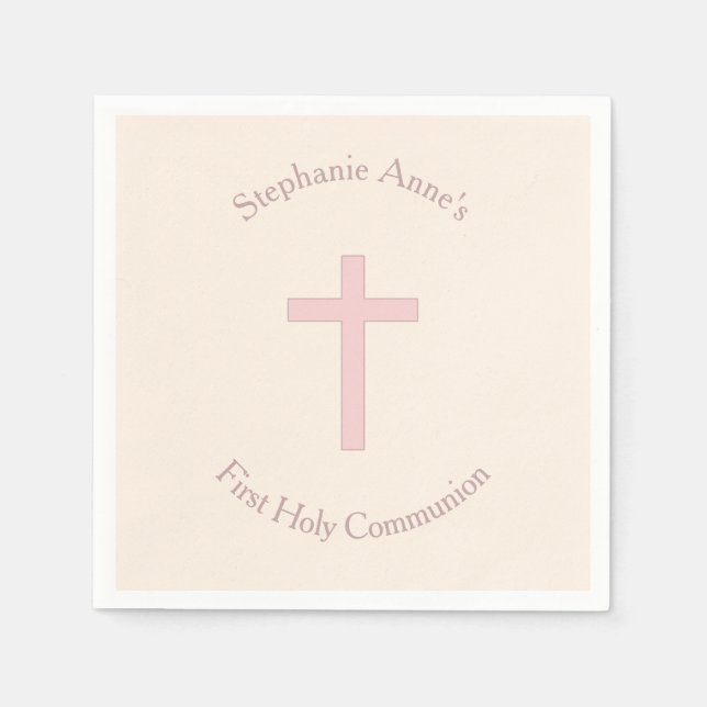 Communion Pastel Pink Cross Napkins (Front)