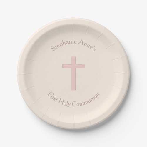 Communion Pastel Pink Cross Paper Plates