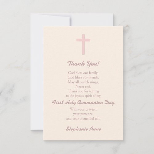 Communion Pastel Pink Cross Thank You